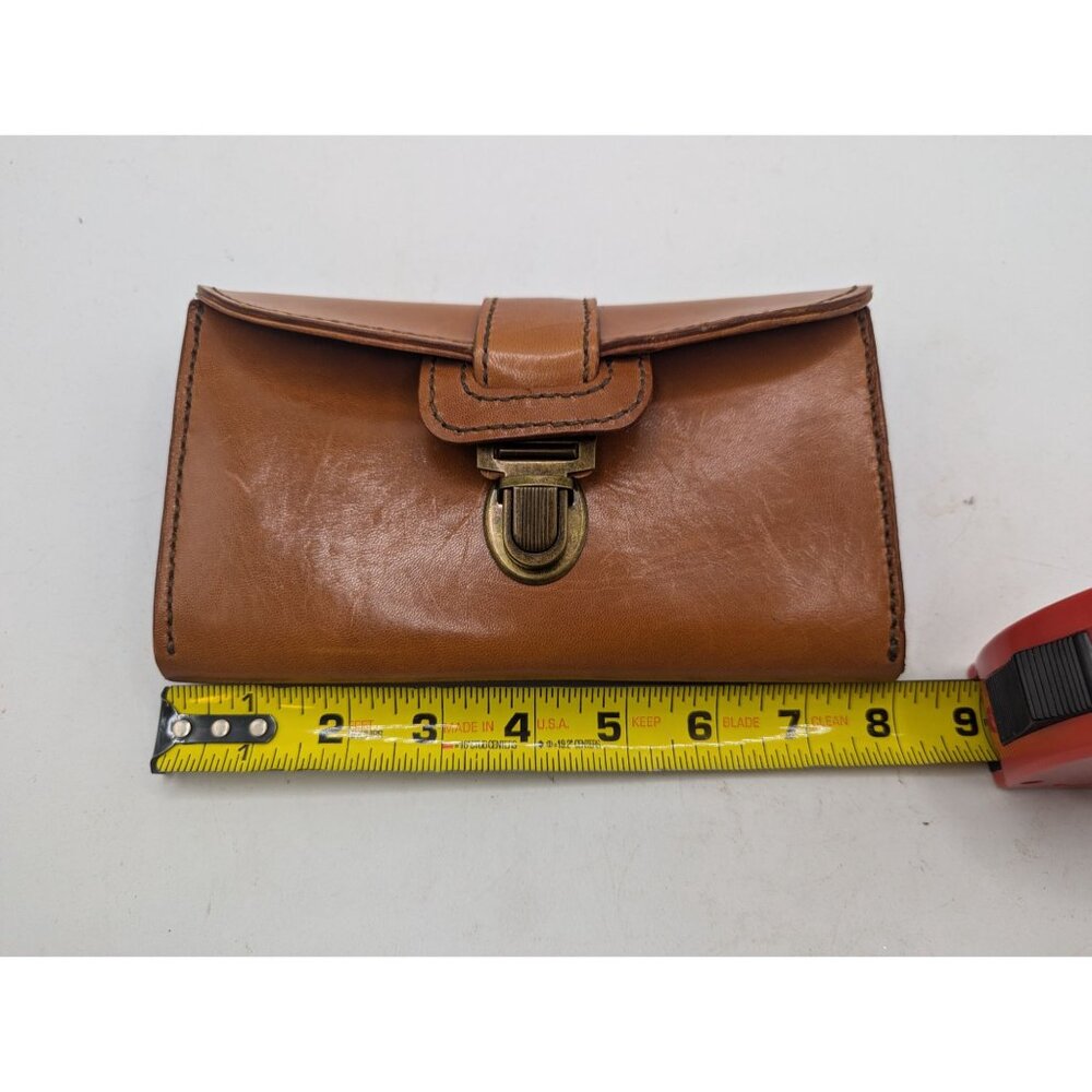 Vintage-Style Brown Leather Clutch Wallet With Brass Turn-Lock Closure Multiple - Picture 3 of 12